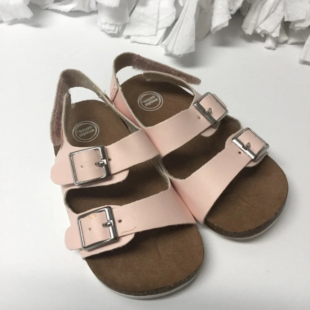 WONDER NATION sz 5 Girls Sandals Buckles + Hook n Loop Strap Pink